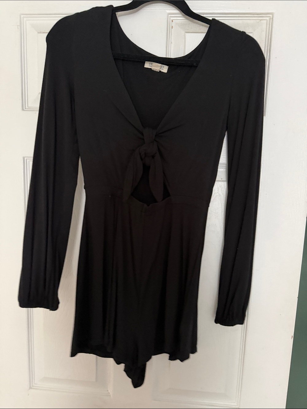 American Eagle Outfitters Black Long-Sleeve Tie-Front Romper